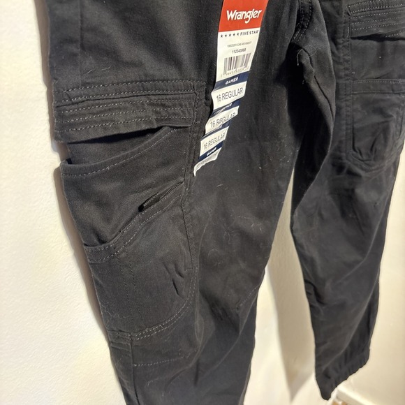 wrangle Cargo Jogger Pants Multi Pocket Drawstring Elastic Waist Casual Black - Picture 4 of 10